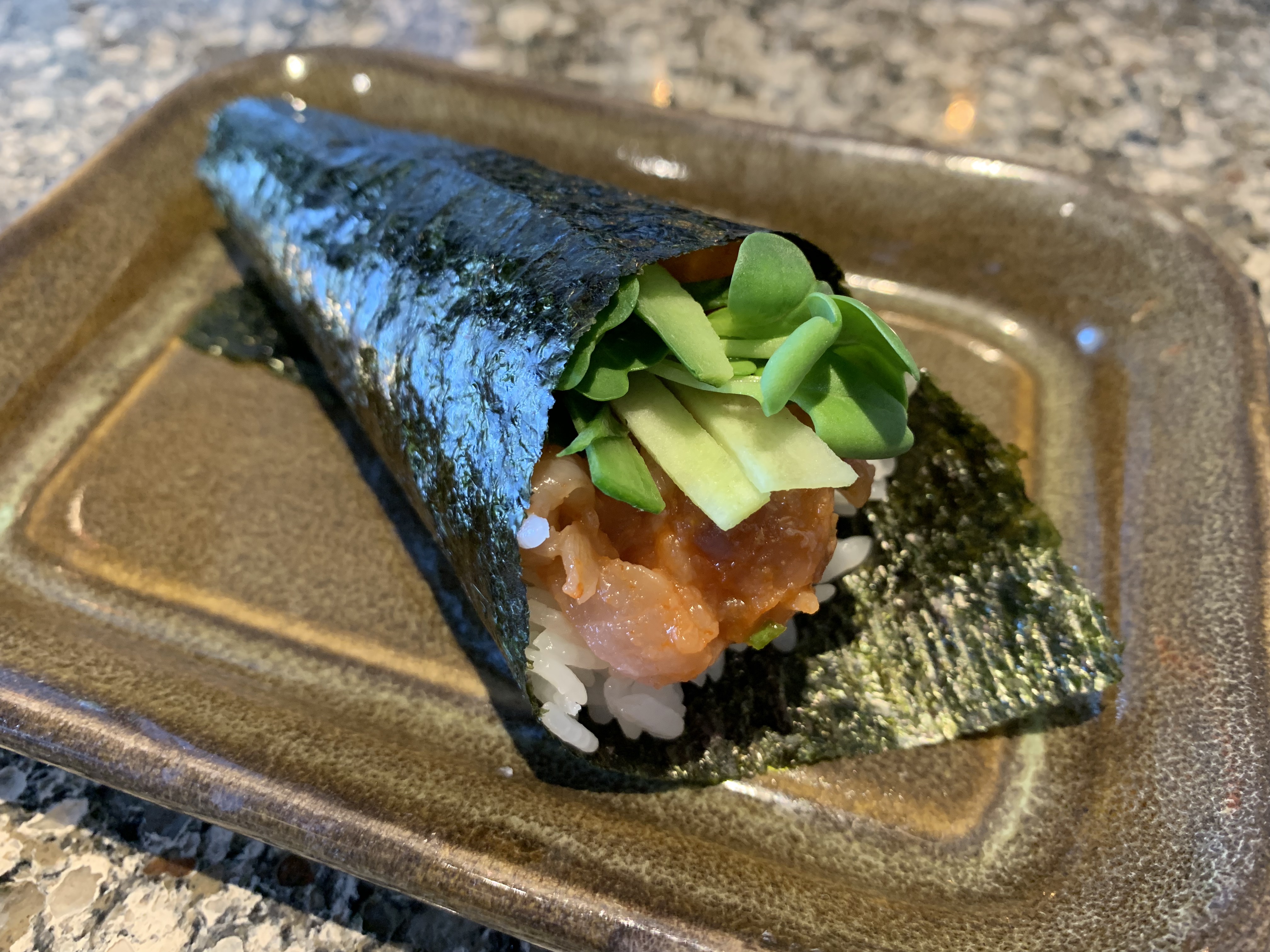 Order Spicy Yellowtail Hand Roll food online from Sushi Lounge store, Poway on bringmethat.com