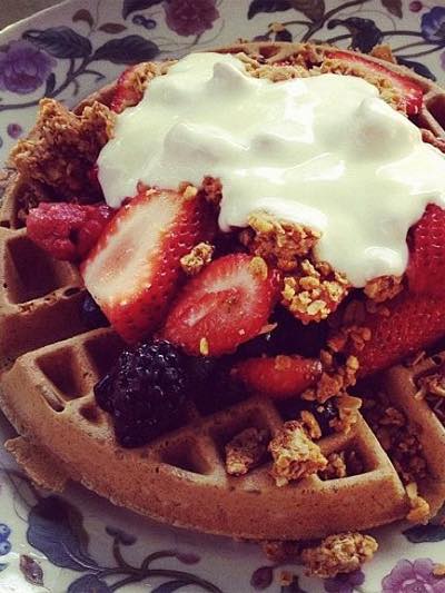 Order Waffle with 2 Fresh Fruits food online from Strawberry Place store, Nyack on bringmethat.com