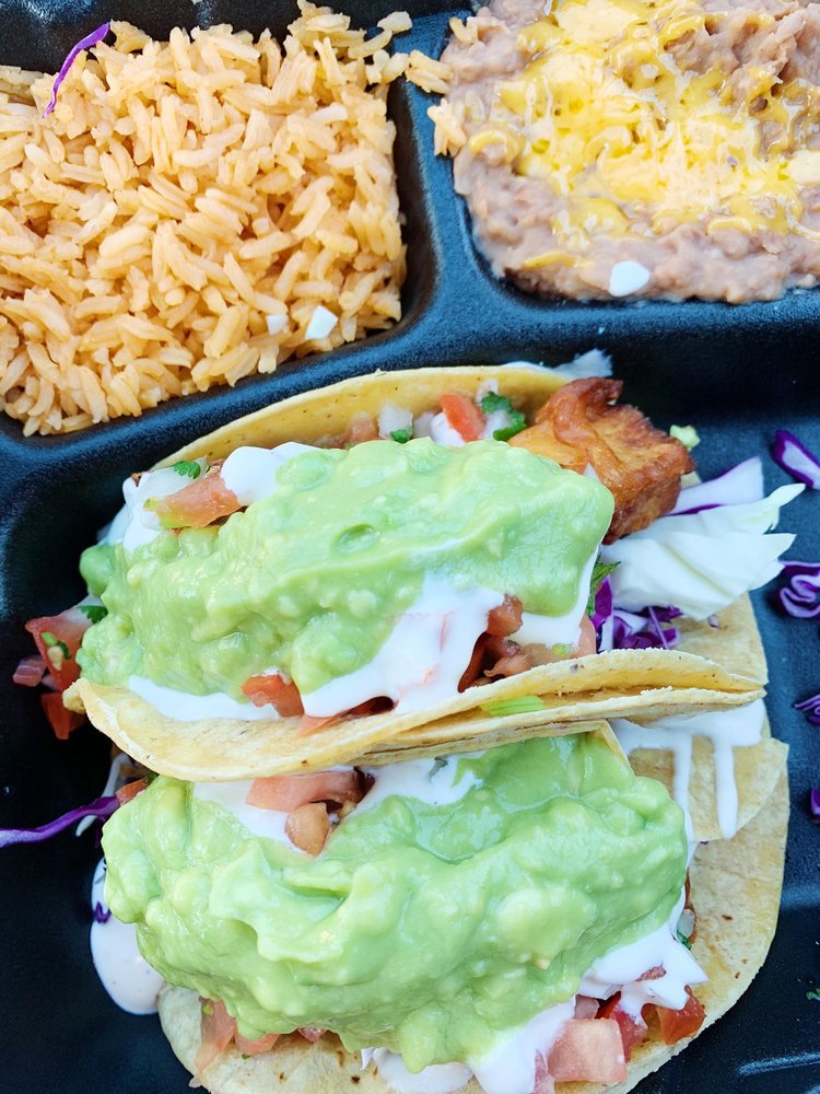 Order 12. Two Fish Tacos Combo Plate food online from Valeries Taco Shop store, Vista on bringmethat.com