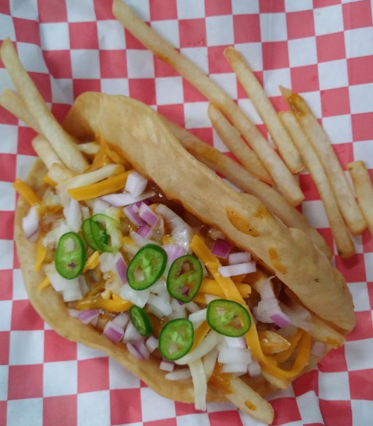Order French Fries filled Taco food online from Burrito Factory store, Sunland on bringmethat.com