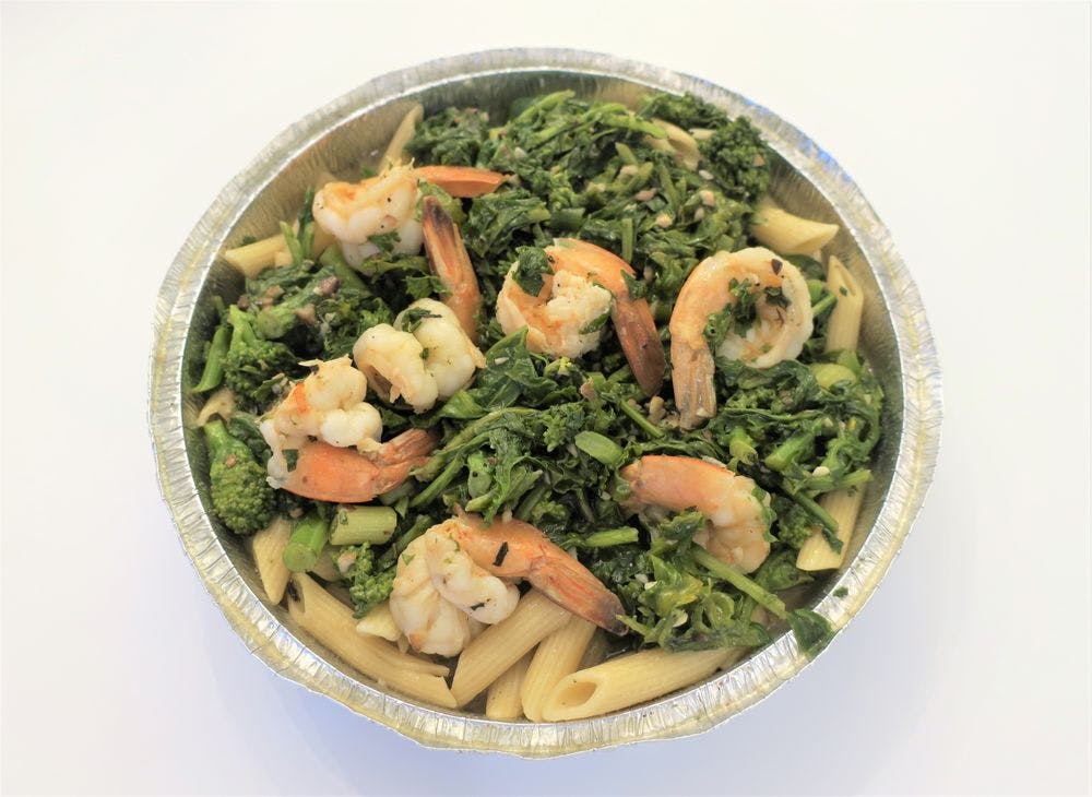 Order Shrimp Scampi with Linguine - Entree food online from Cousins Pizza store, Norwood on bringmethat.com