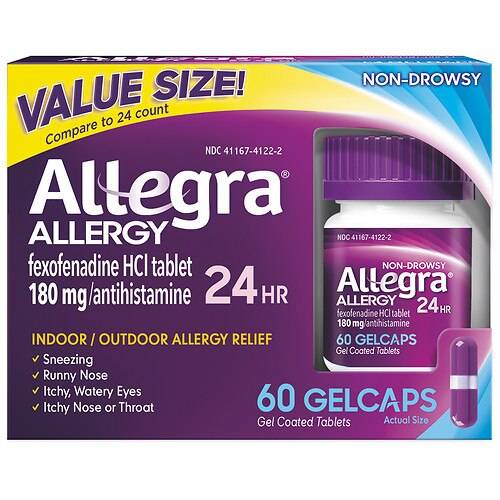 Order Allegra Adult 24HR Gelcaps (180 mg), Allergy Relief - 60.0 ea food online from Walgreens store, Forney on bringmethat.com