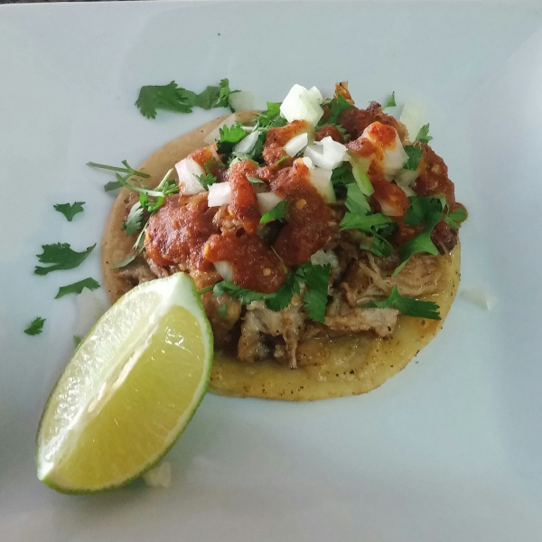 Order Braised Pork Belly Taco food online from Lino's Mexican Cuisine store, Bakersfield on bringmethat.com