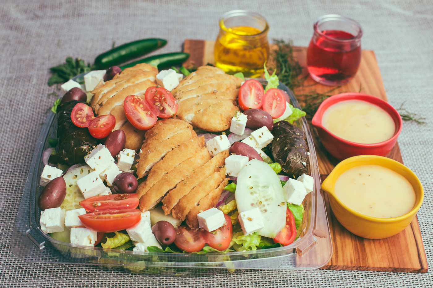 Order Greek Salad with Chicken food online from Golden Desserts store, Albany on bringmethat.com