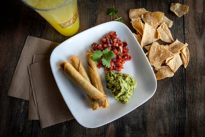 Order 3 Shredded Beef Taquitos w/ Salsa and Guac food online from Ori'Zaba's Scratch Mexican Grill store, Las Vegas on bringmethat.com