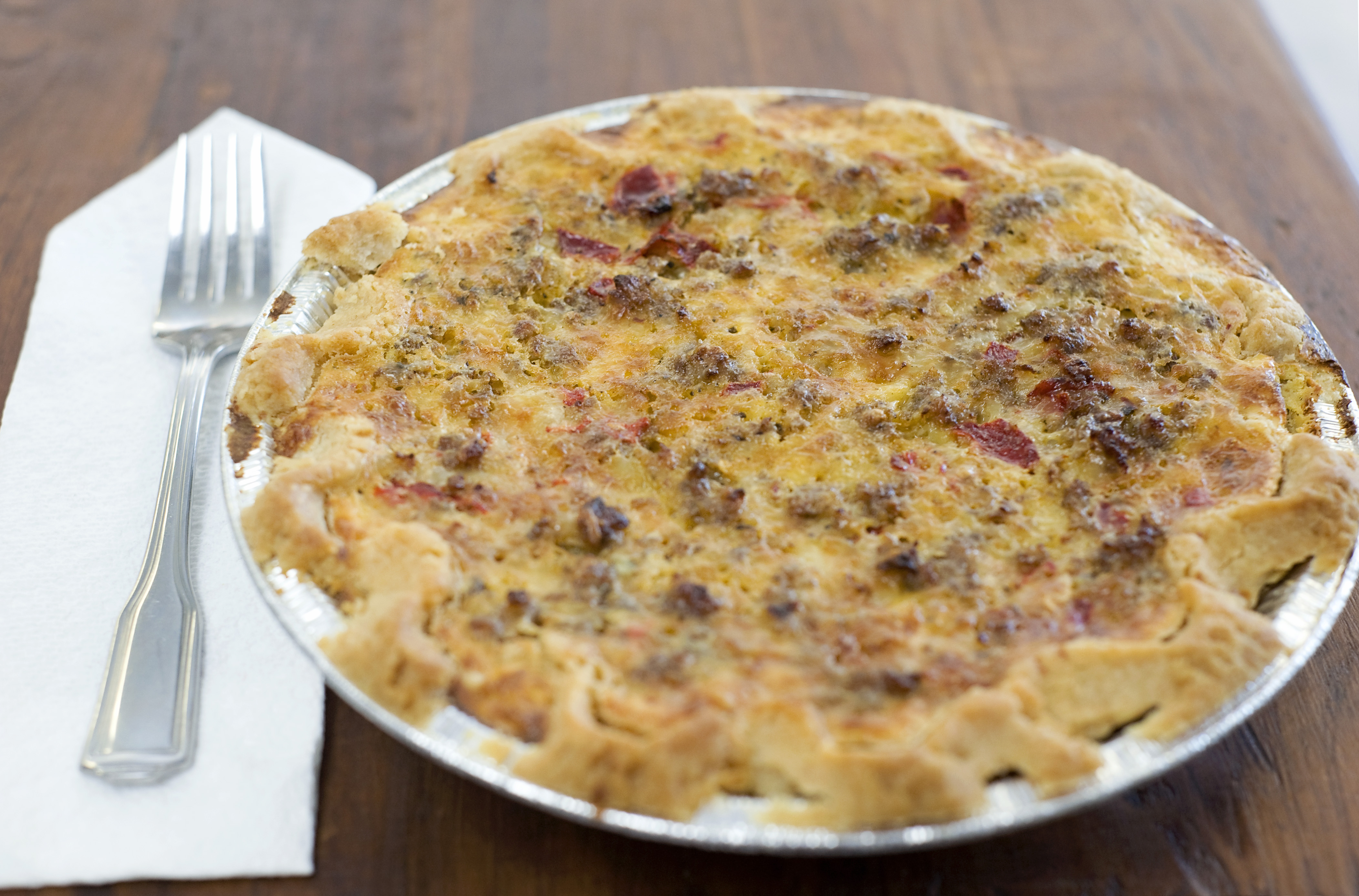 Order 9" Red Pepper and Sausage Quiche Pie food online from Papa C Pies store, Brentwood on bringmethat.com