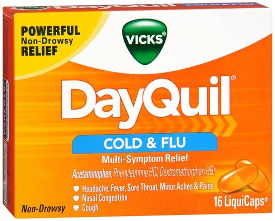 Order Vicks DayQuil Cold & Flu Multi-Symptom Relief LiquiCaps food online from Scripx Pharmacy store, Plano on bringmethat.com