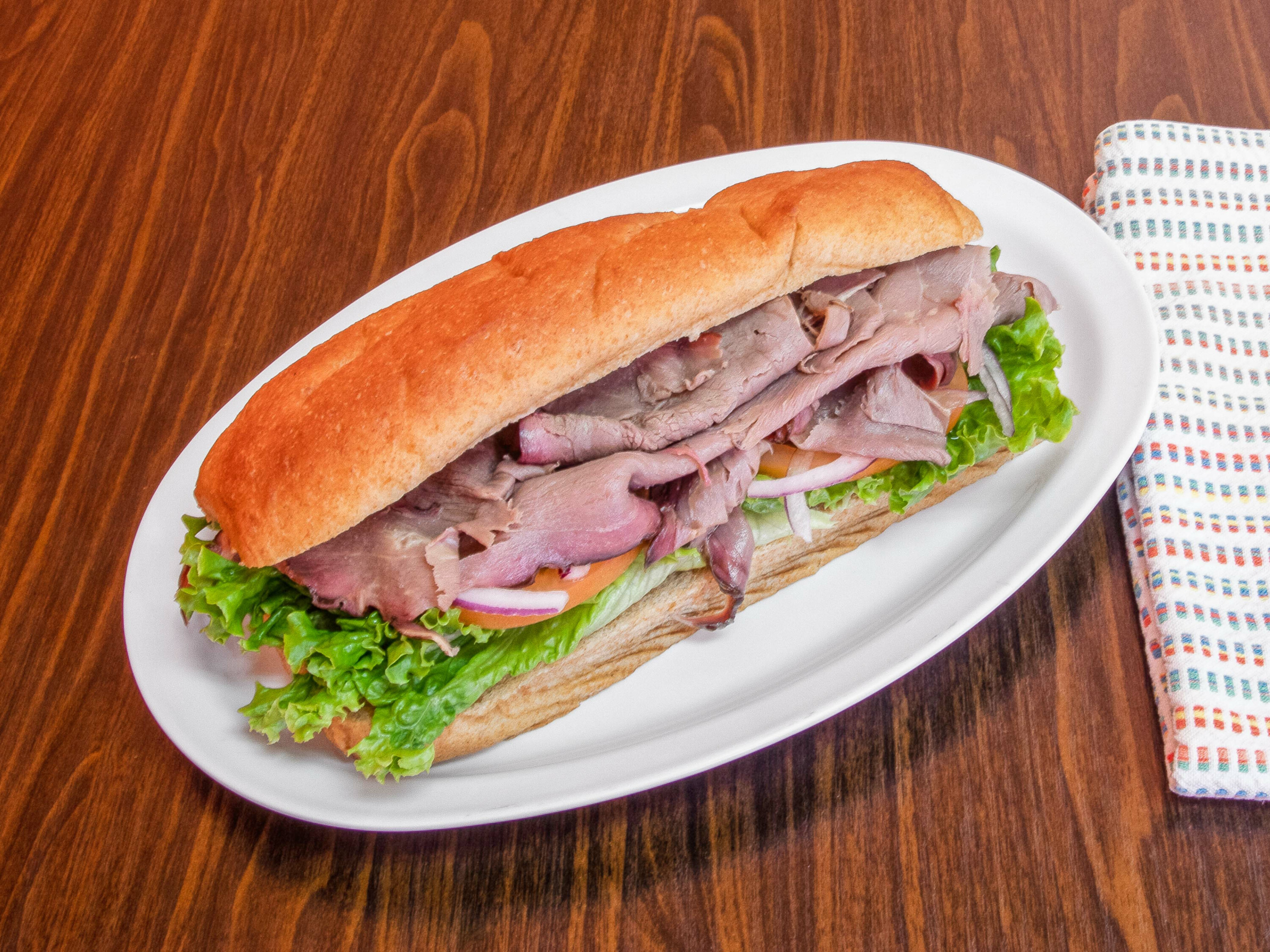 Order Roast Beef Sandwich w/Provolone Cheese food online from Circus Sandwich store, Santa Fe Springs on bringmethat.com