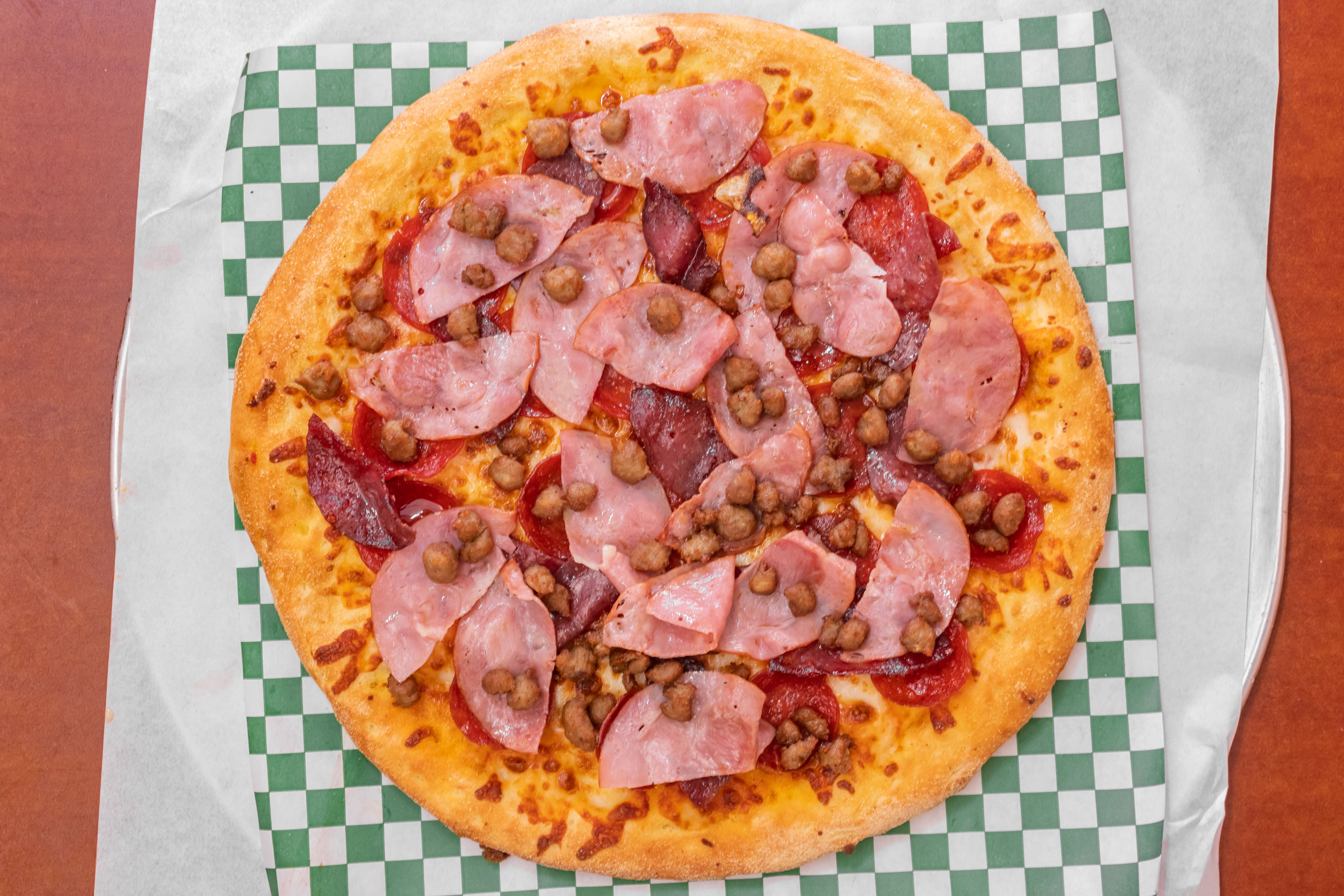 Order 14. All Meat Pizza - Small 12'' food online from Tarboosh store, San Francisco on bringmethat.com