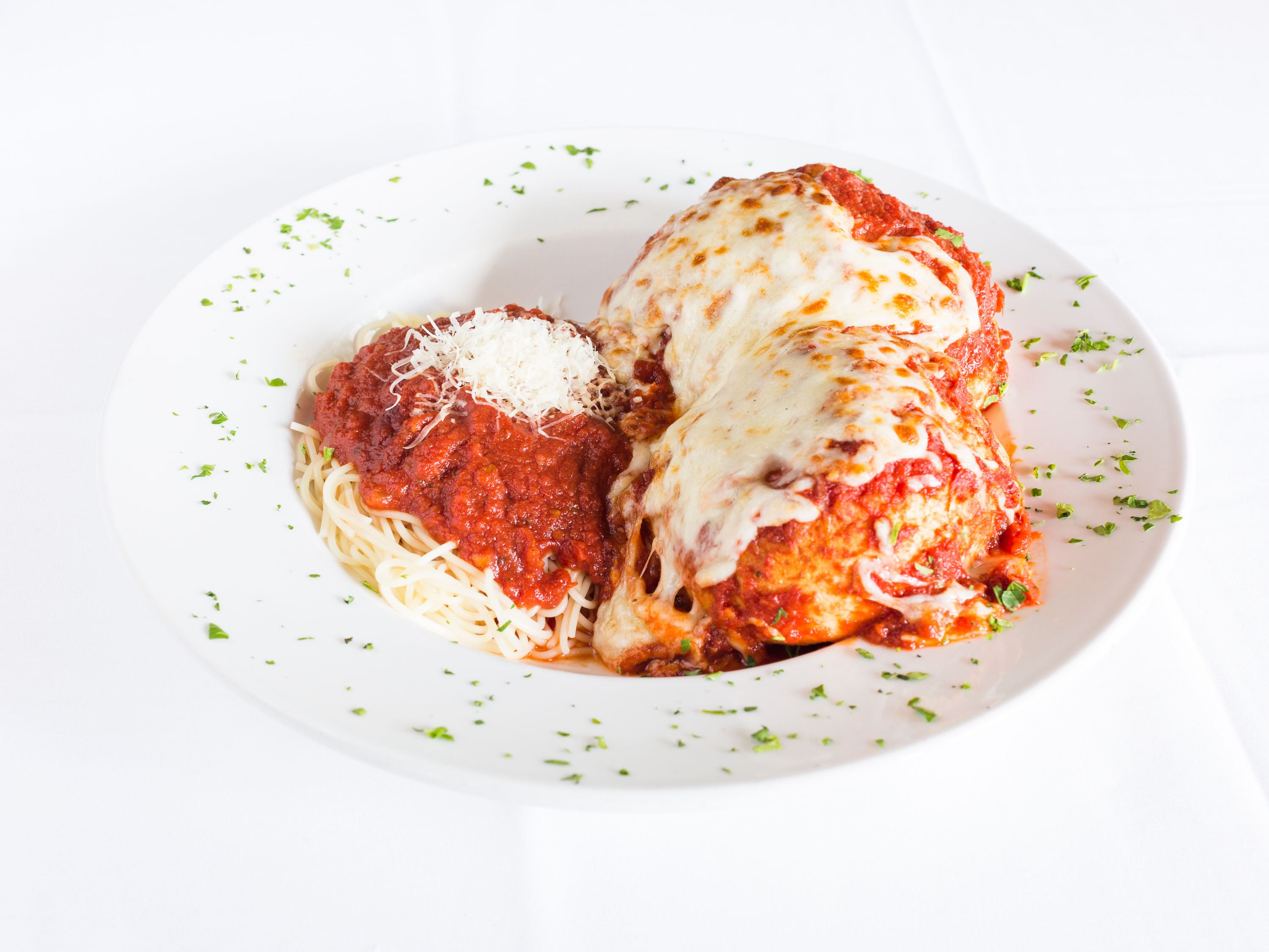 Order Chicken Parmigiana food online from Trio A Brick Oven Cafe store, Greenville on bringmethat.com