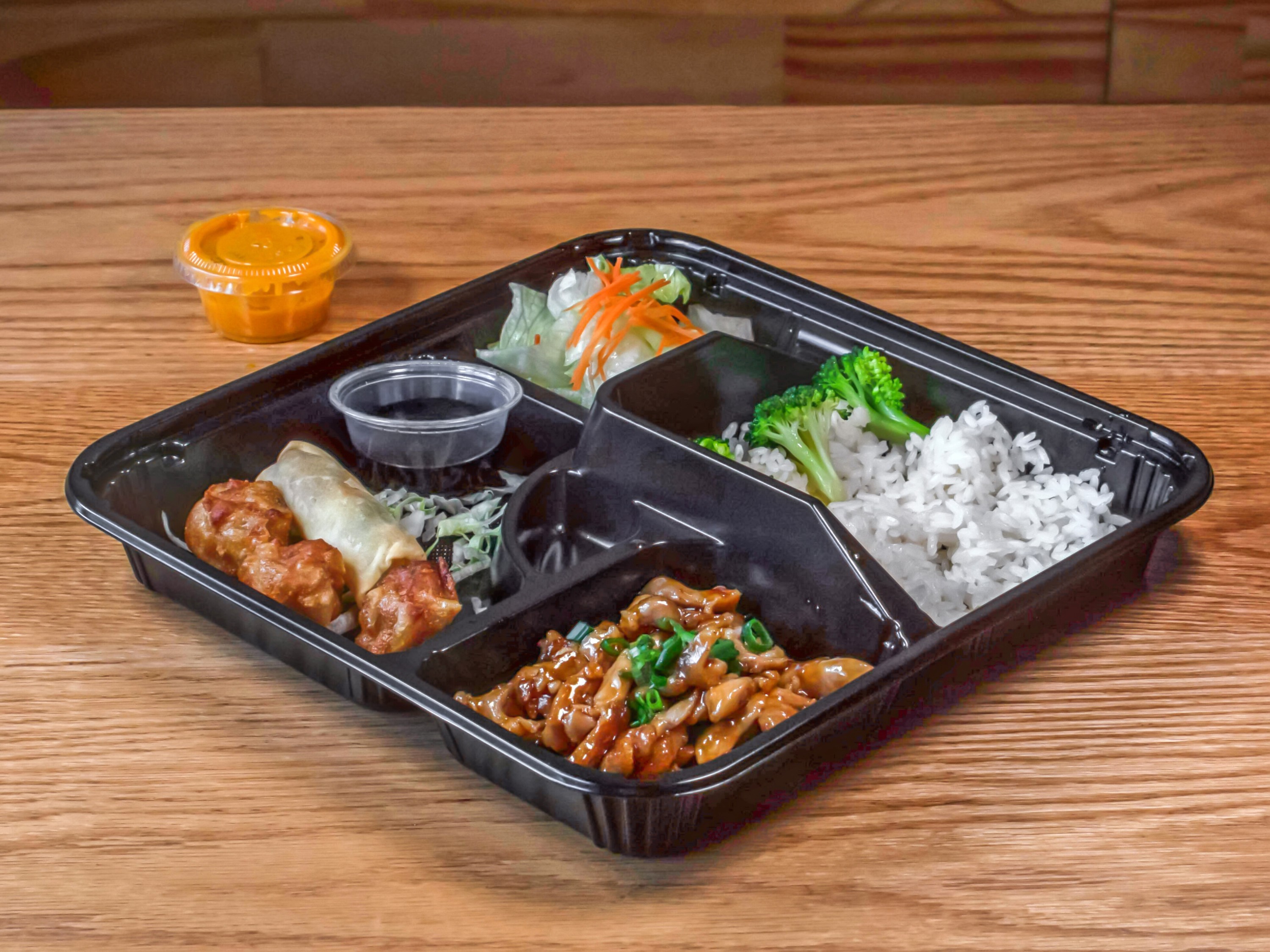 Order A. Hibachi Chicken, Vegetable Spring Roll and Fried Pork Shumai Bento Box  food online from Mian Noodle House store, Fredericksburg on bringmethat.com
