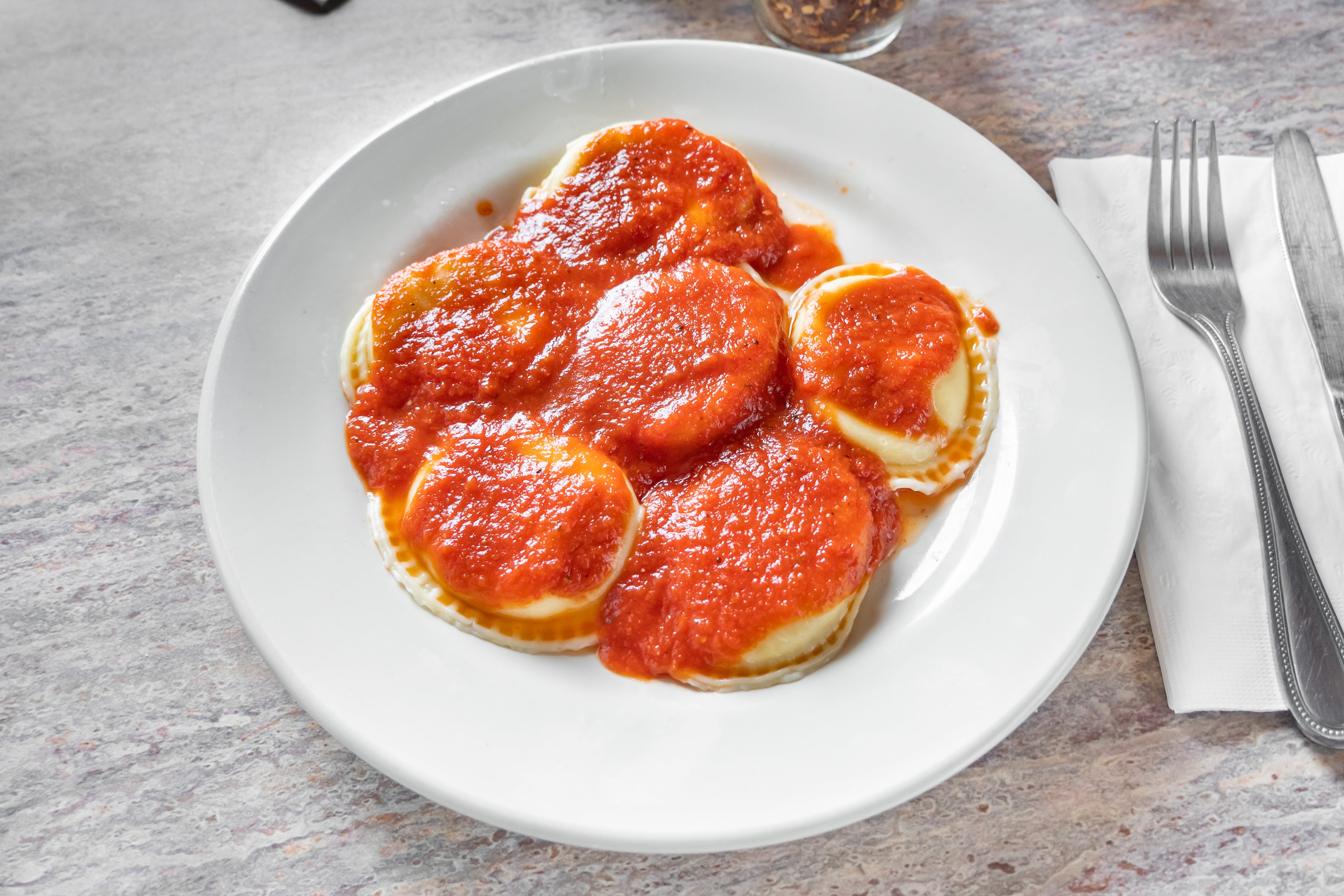 Order Cheese Ravioli - 6 Pieces food online from Me & U Pizzeria store, Deptford Township on bringmethat.com