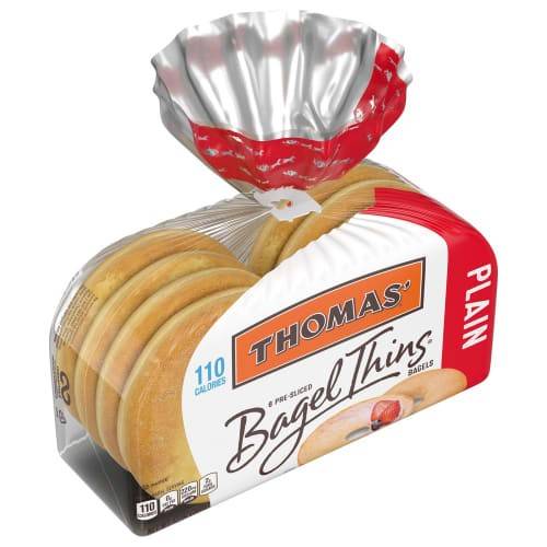 Order Thomas' · Plain Bagel Thins (8 bagels) food online from United Supermarkets store, Plainview on bringmethat.com