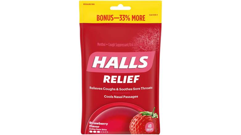 Order Halls Strawberry Cough Drops- 40 Ct food online from Trumbull Mobil store, Trumbull on bringmethat.com