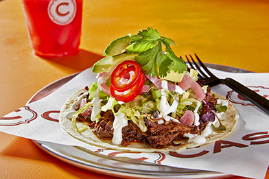Order Ancho Chile Shredded Beef Taco food online from C Casa store, Napa on bringmethat.com